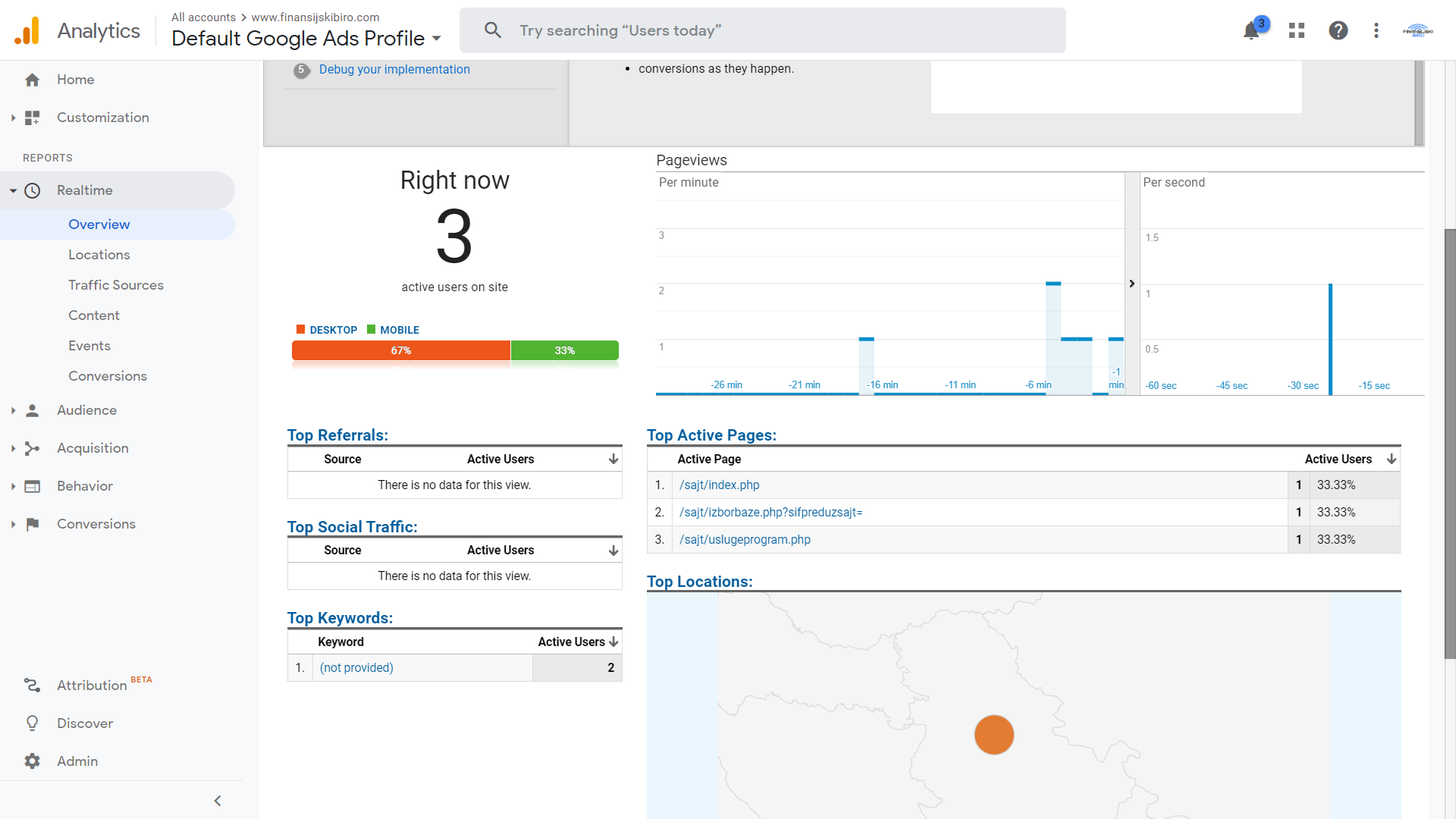 View the number of users on the site in real time via Google Analytics